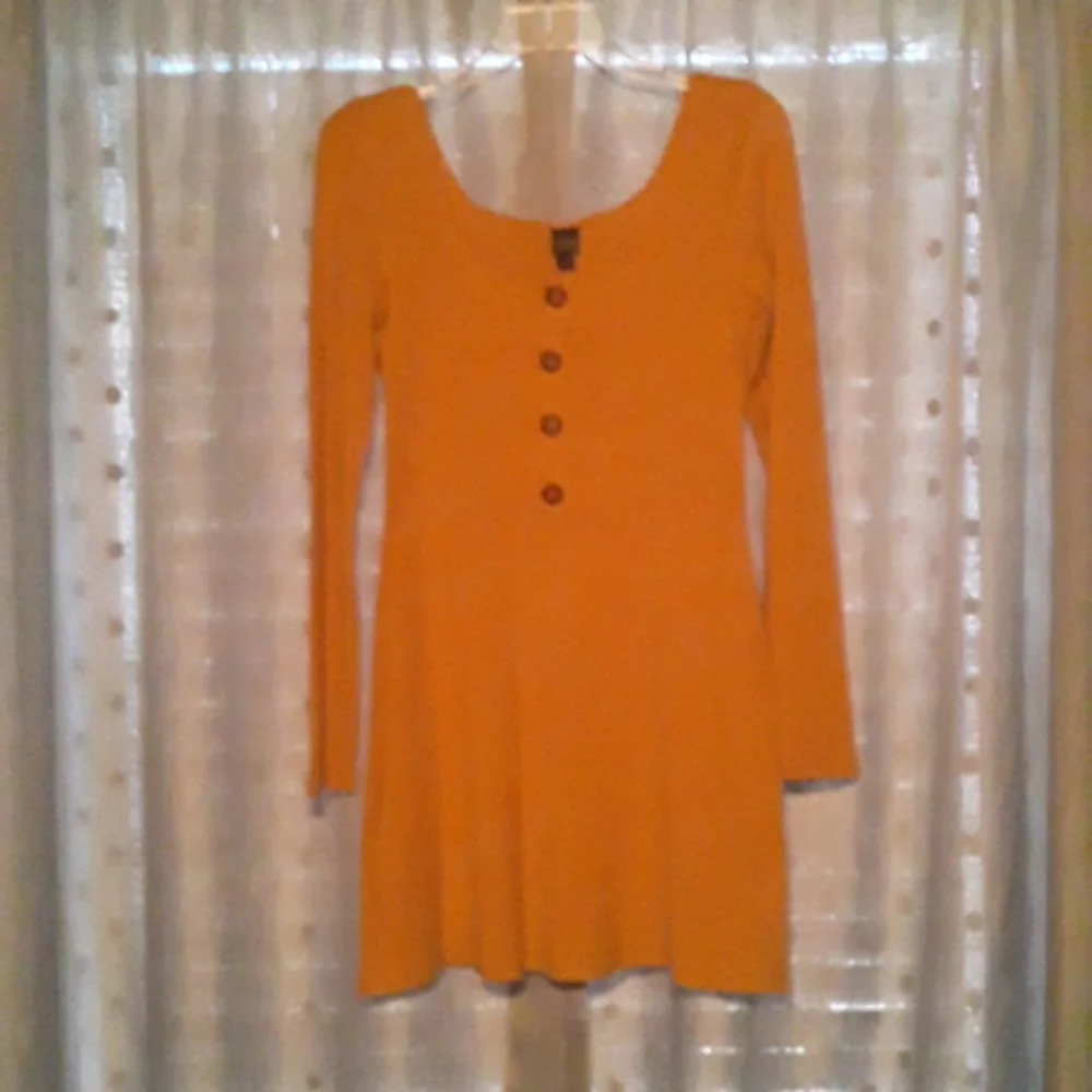 Wild Fable Gold Ribbed Knit Long Sleeve A-line Dress Size Small ☆NWT☆ - Picture 2 of 6